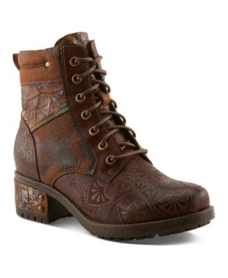Women's Whitefish Lace-up Boots with Embossed Leather and Comfortable Heel