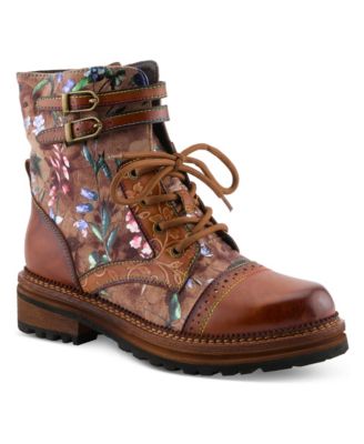 Women's Alltheway Combat Boots with Artistic Floral Detail