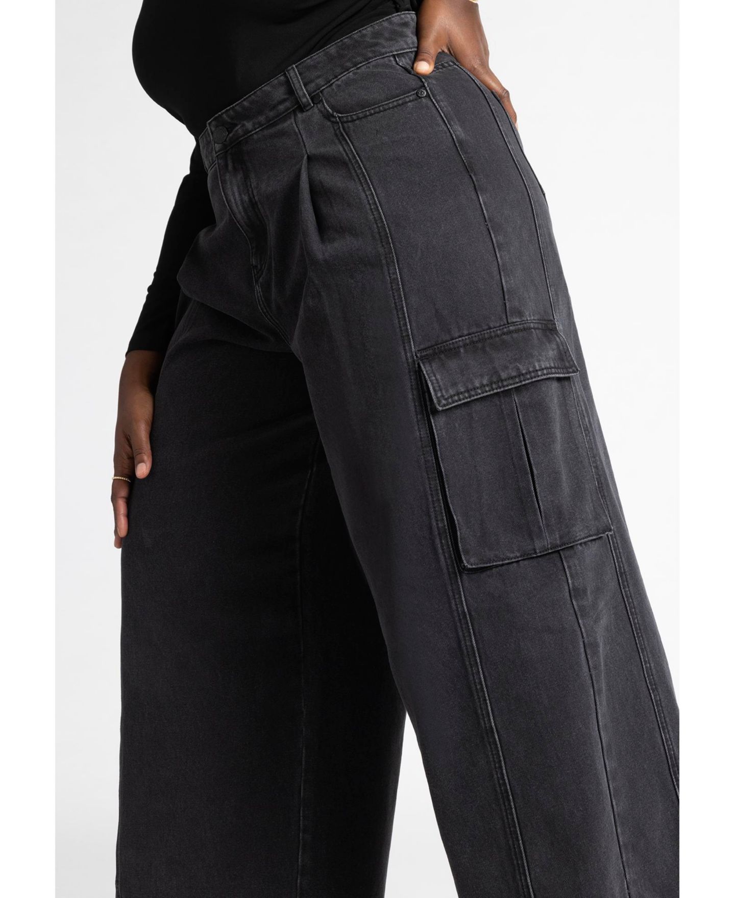 Женские джинсы ELOQUII Wide Leg Cargo Jean, цвет: Чёрный варёный — фото 3