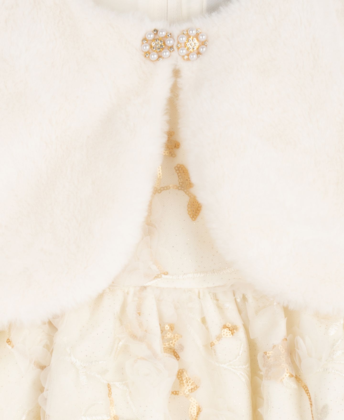 Платья Rare Editions 3-D Flower Soutache Fit & Flare Faux Fur Bolero and Dress, 2-Piece Set для девочек, цвет: Слоновая кость — фото 4