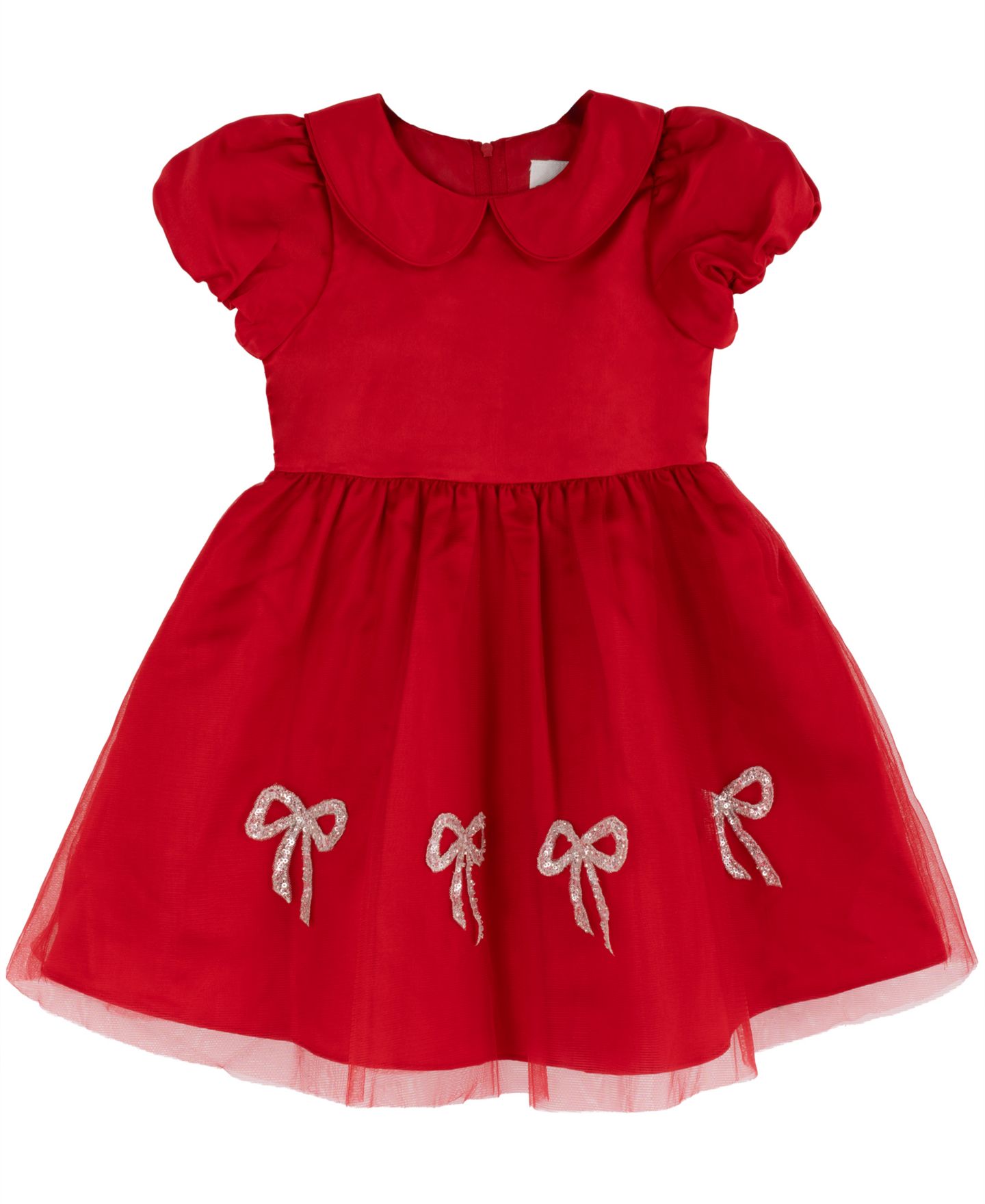 Платье Rare Editions Satin Bodice Mesh Skirt Puff-Sleeve Dress для девочек, цвет: Красный — фото 4