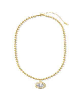 Bezel Set East-West Oval and Ball Chain Necklace