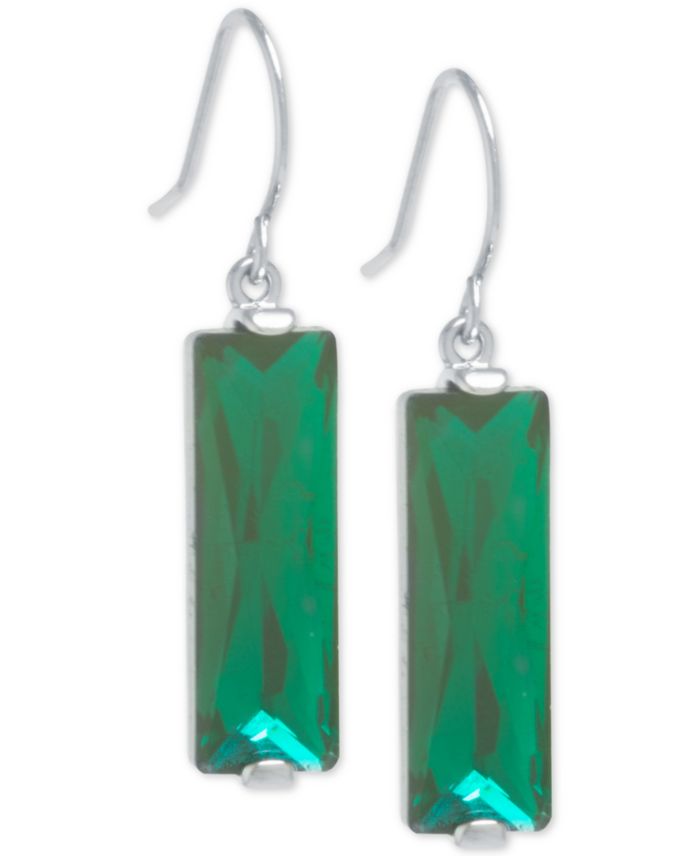 Rectangular Crystal Drop Earrings in Silver-Plate