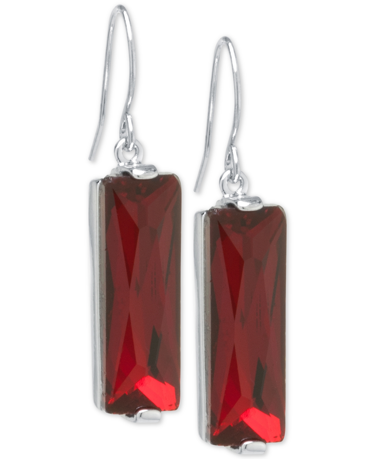Macy's Rectangular Crystal Drop Earrings In Silver-plate In Red