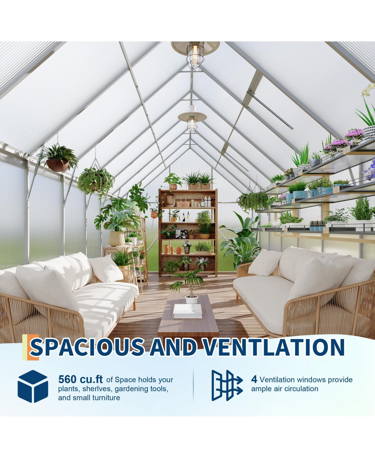 8 x 16 ft Greenhouse with Aluminum Frame and Polycarbonate Panels, Walk-in Outdoor Sun Room for Backyard Garden Patio, Silver