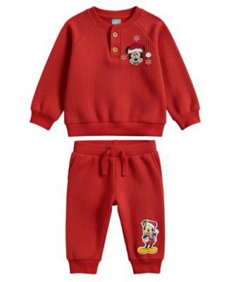 Baby Boys' Mickey Mouse Christmas Waffle Knit Long-Sleeve Top and Joggers, 2-Piece Set