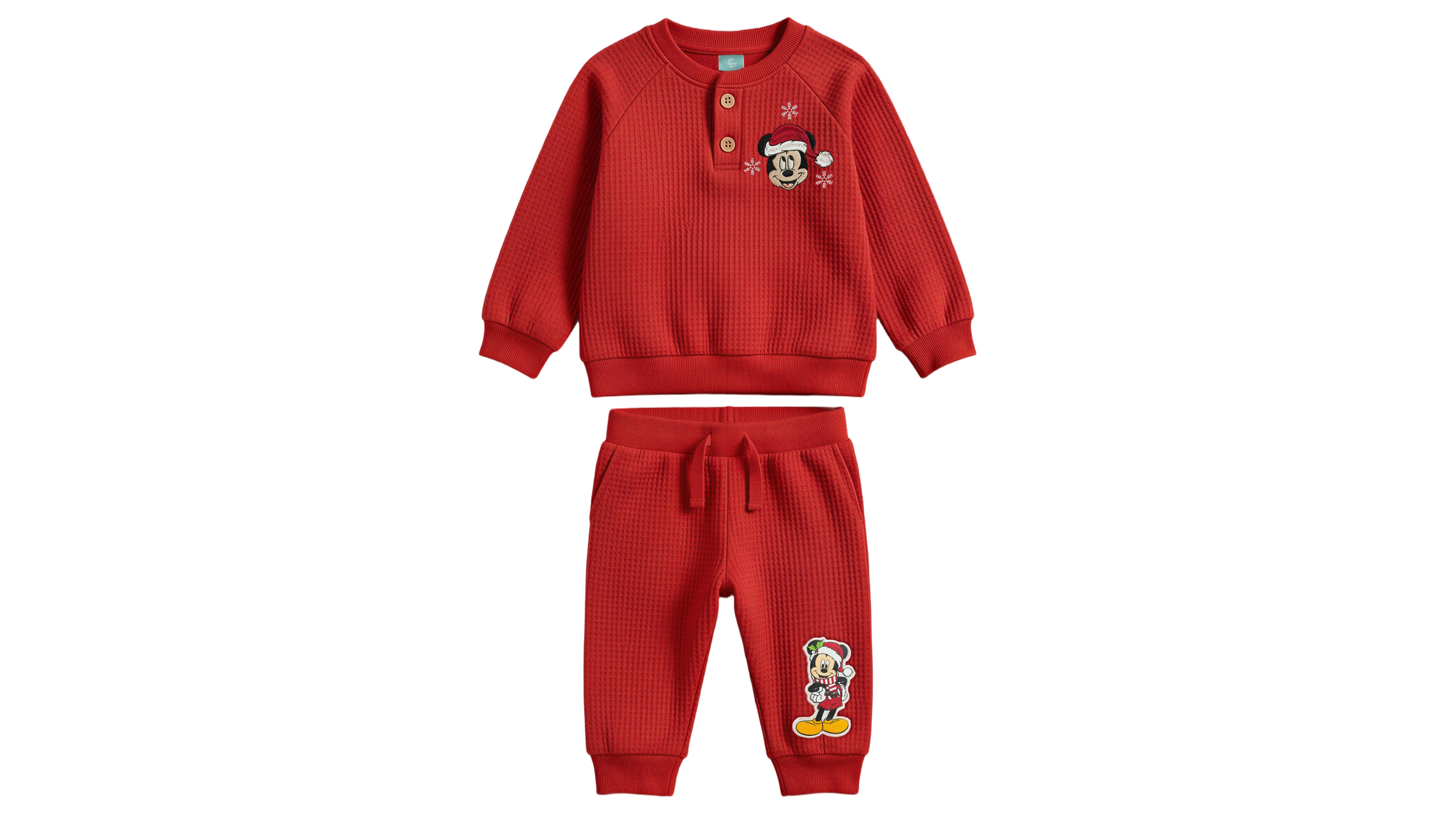 Disney Baby Boys' Mickey Mouse Christmas Waffle Knit Long-Sleeve Top and Joggers, 2-Piece Set