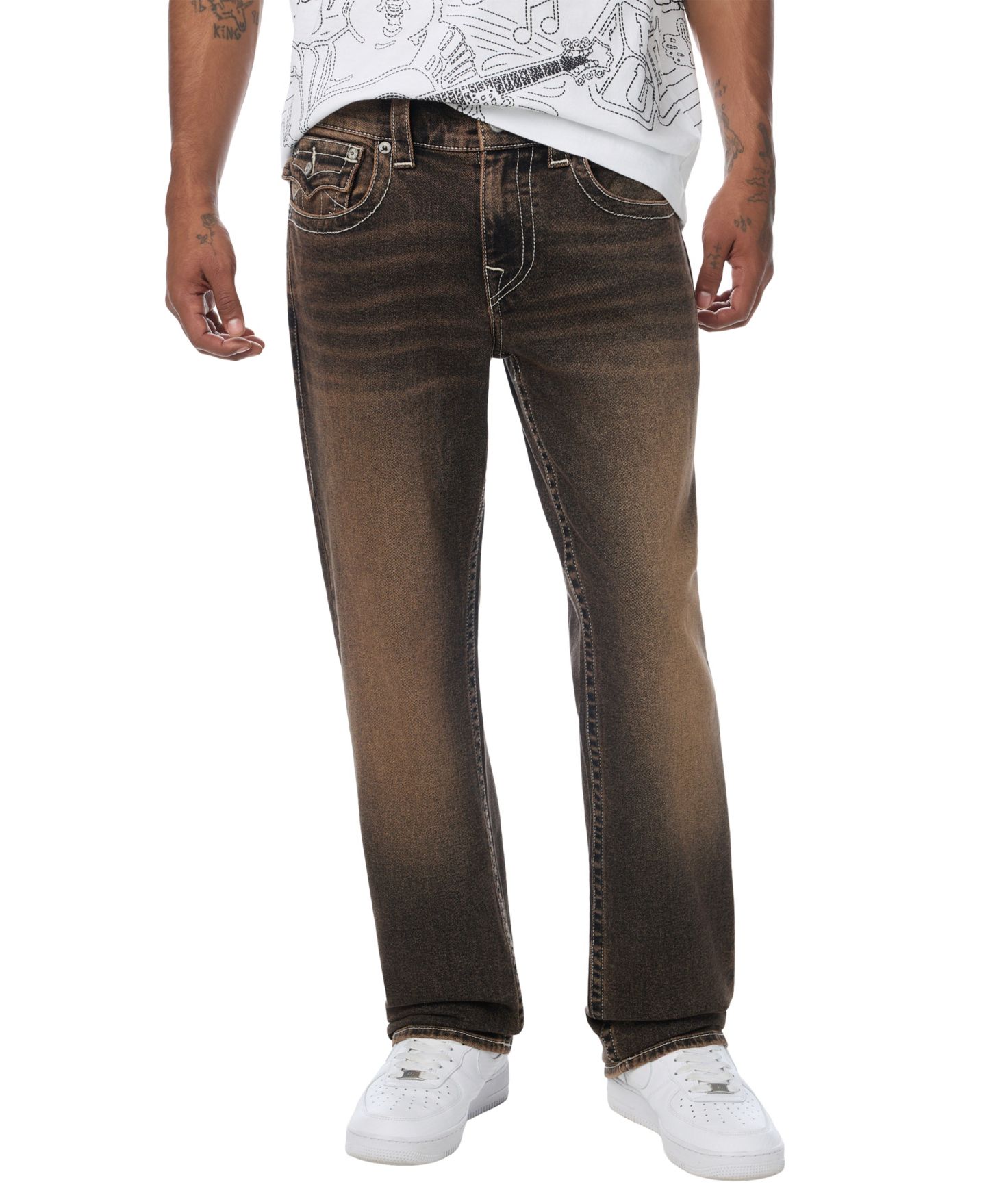 Мужские джинсы True Religion Ricky Flap Straight-Leg, цвет: Коричневый варёный — фото 1