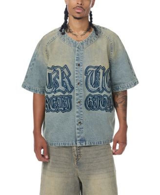 Men's Short-Sleeve Raglan Denim Baseball Shirt