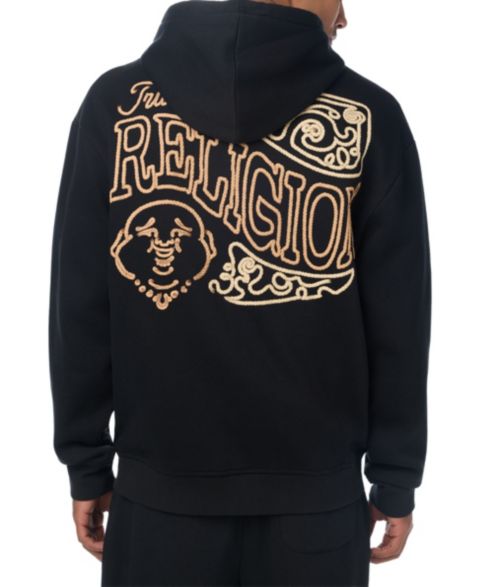 Мужское худи True Religion Rope Logo Graphic Zip, цвет: Угольно-чёрный