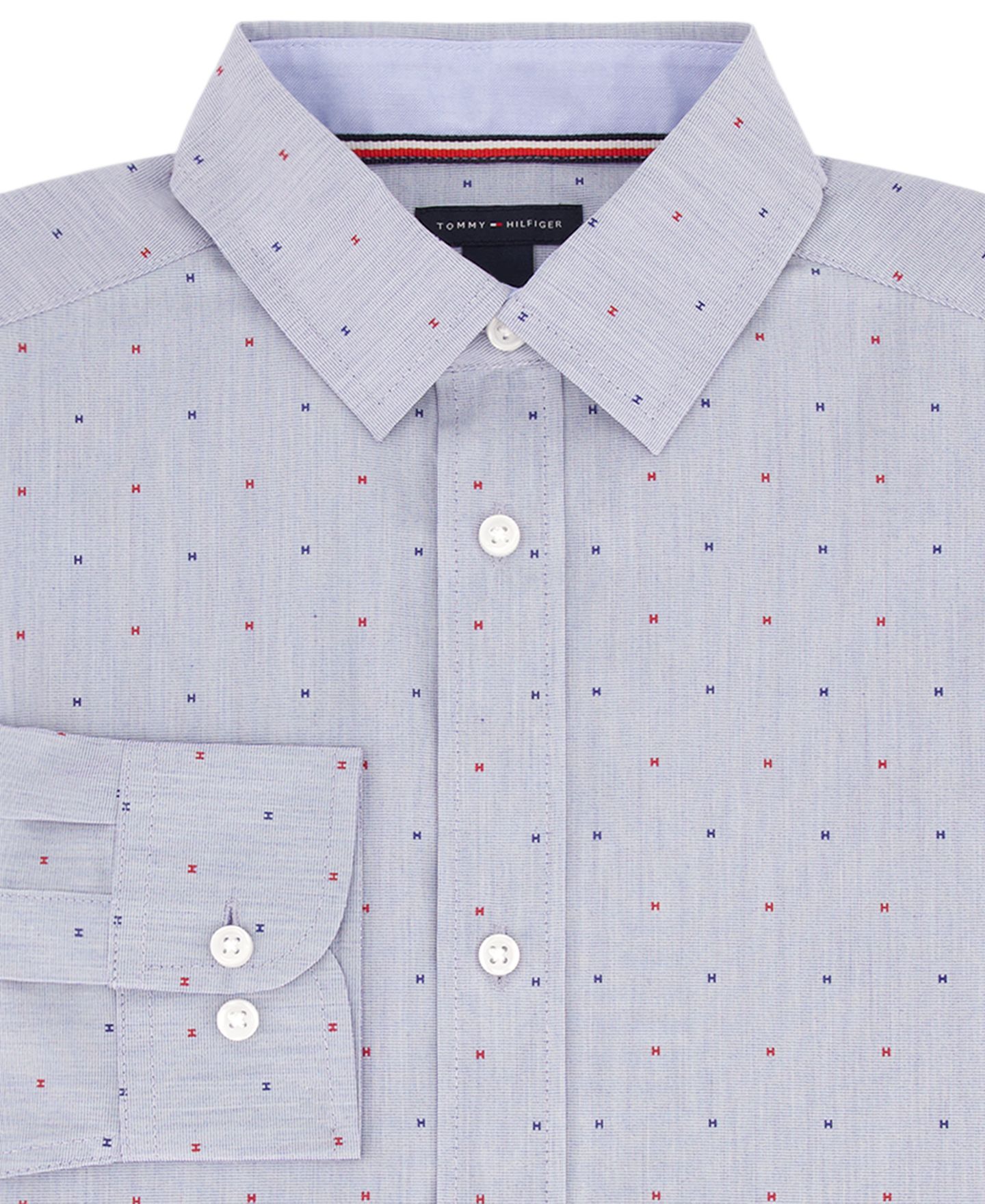Мужская рубашка Tommy Hilfiger Stretch H-Print Long-Sleeve Dress Shirt, цвет: Яркий синий — фото 4