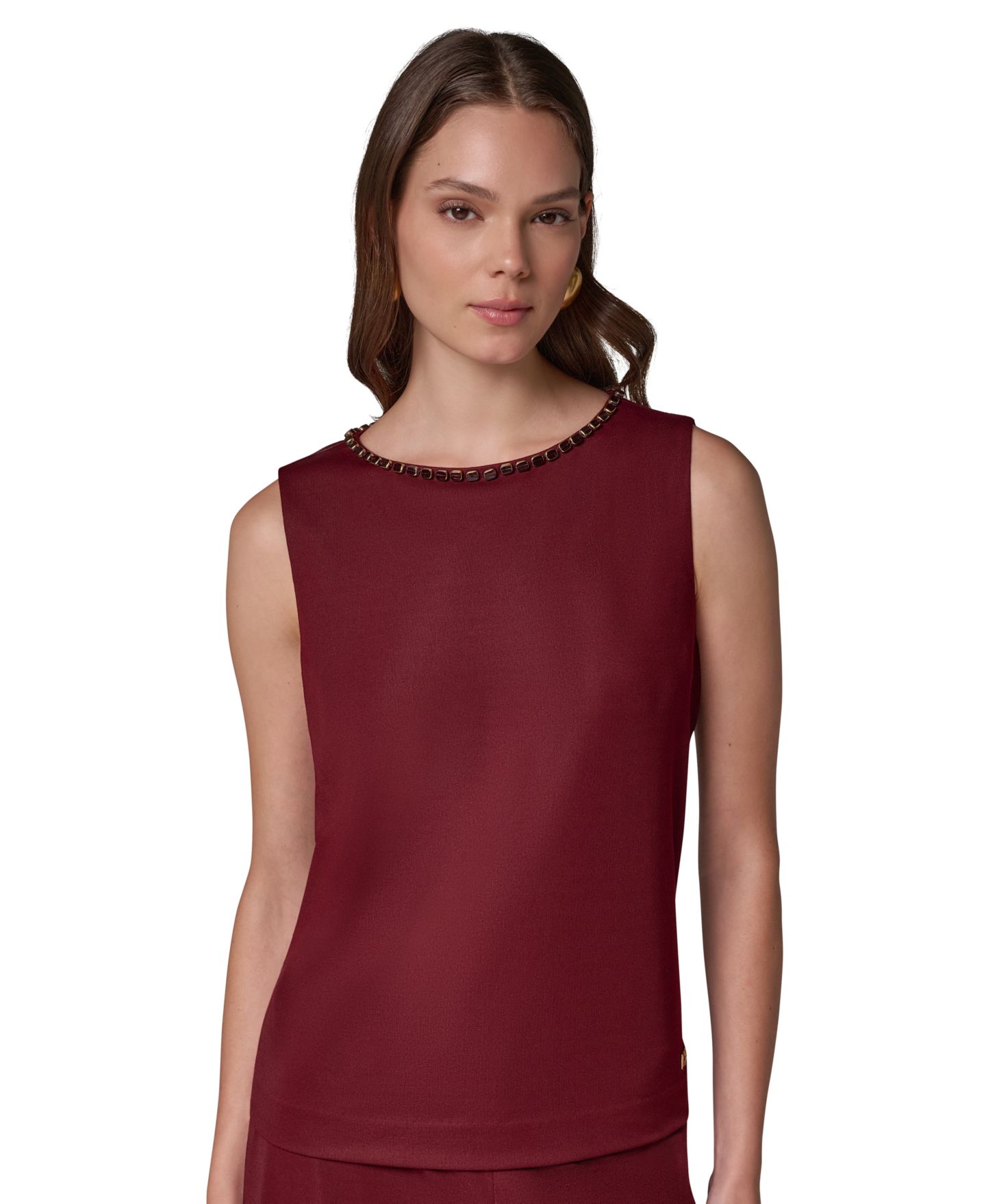 Женский топ на бретелях Donna Karan New York с бисером и вырезом-лодочка, без рукавов, цвет: Чёрный вишнёвый — фото 9