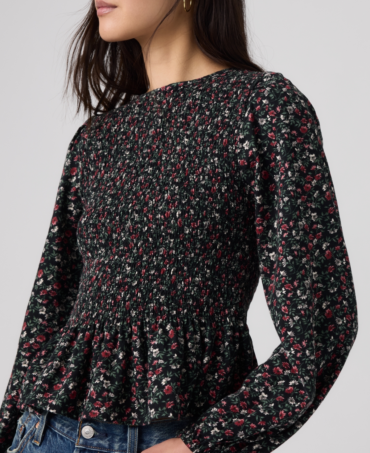 Levi's Plus Ashton Long-Sleeve Floral-Print Peplum Blouse