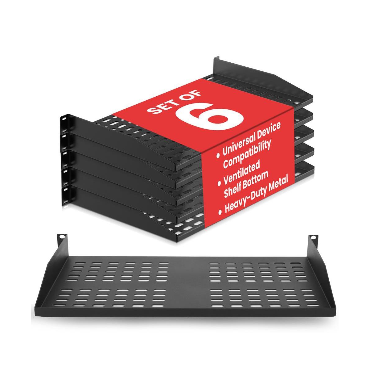 Pyle 1U Universal Device Server Rack Shelf, Compatible with Standard 19" Server Racks, 6-Pack
