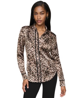 Women's Leopard-Print Long-Sleeve Blouse