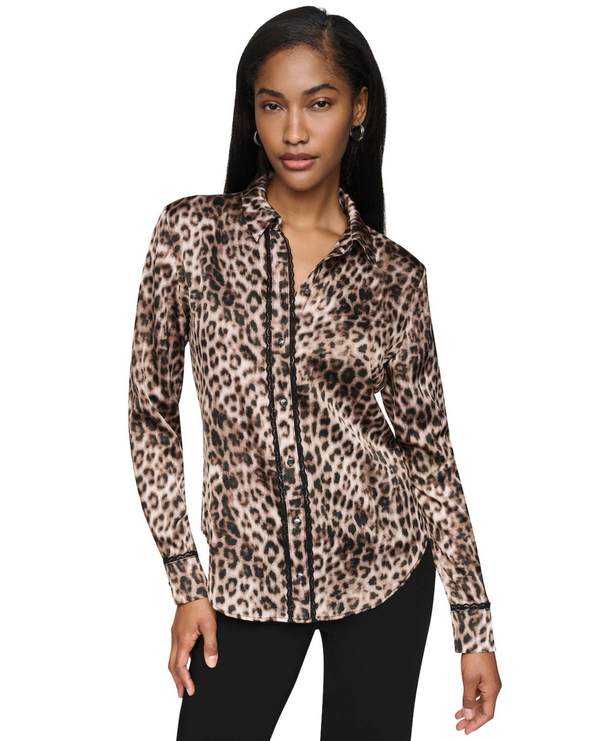 Dkny Women's Leopard-Print Long-Sleeve Blouse
