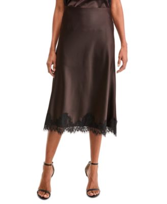 Women's Lace-Trim Midi Satin Skirt