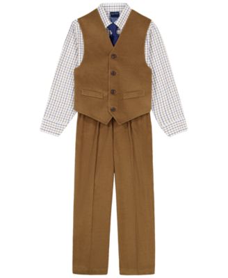 Baby Boys' Corduroy Check-Print Long-Sleeve Dress Shirt, Vest, Pants, and Tie, 4-Piece Set