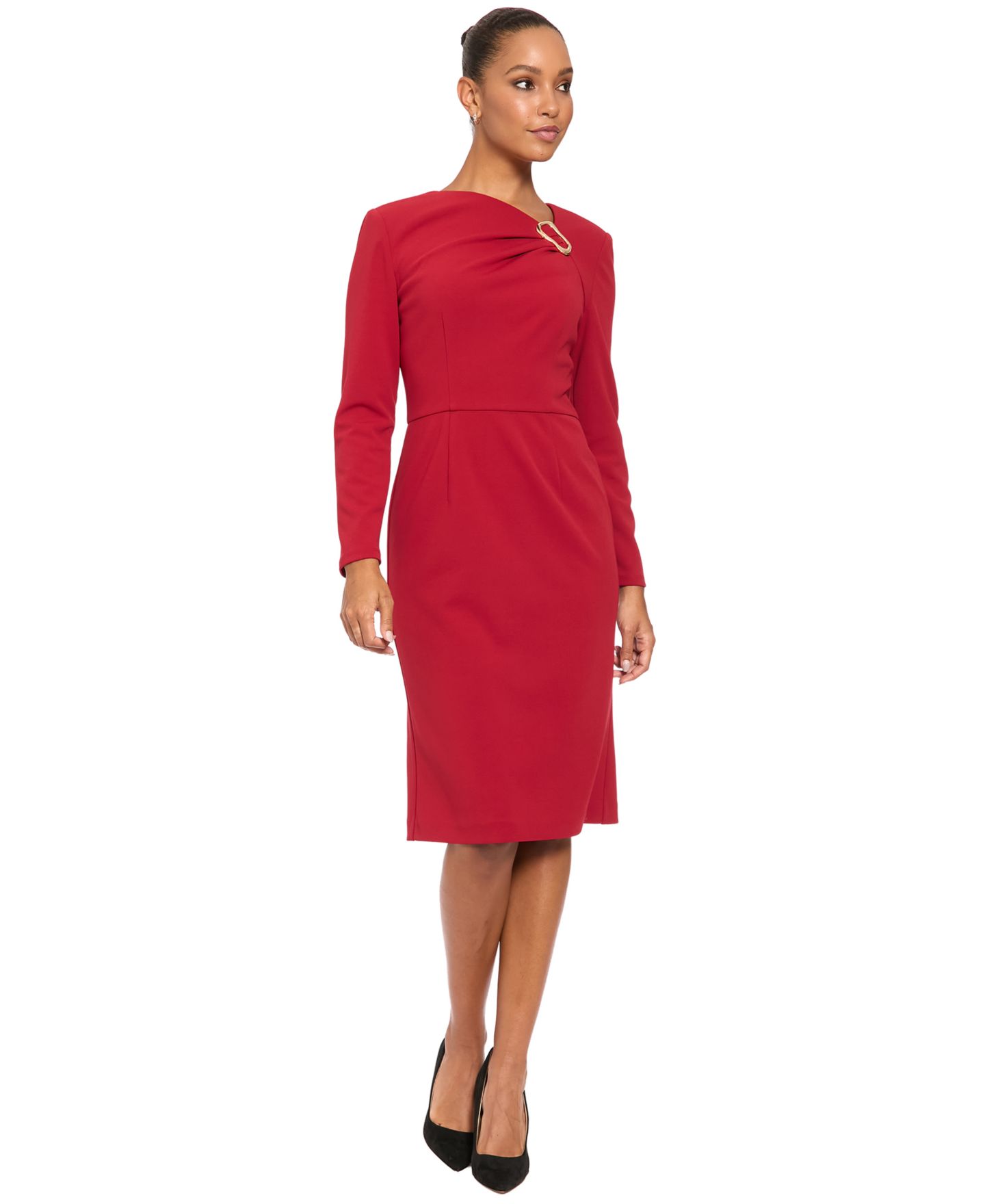 Женское платье London Times Cowl Neck Midi Sheath, цвет: Красный — фото 2