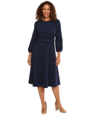 Women's Belted Scuba-Crepe Fit & Flare Dress