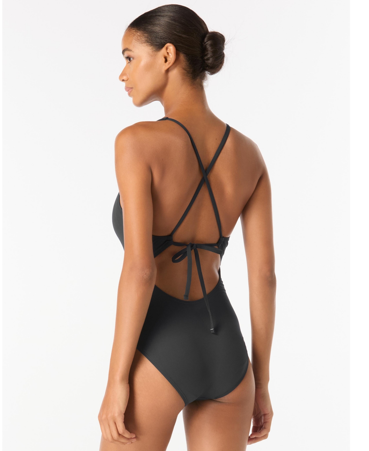 Carmen Marc Valvo Women's Deep V-Neck Cutout Back Full Coverage One-Piece Swimsuit