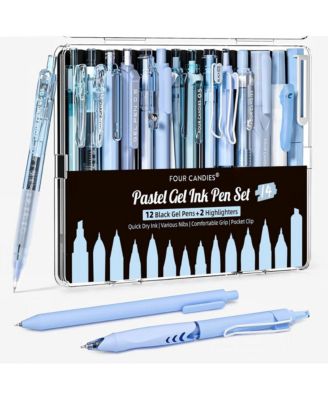 Writing Ink Pens with 2Pack Highlighter, Retractable 0.5mm Smooth Fine Point Pens