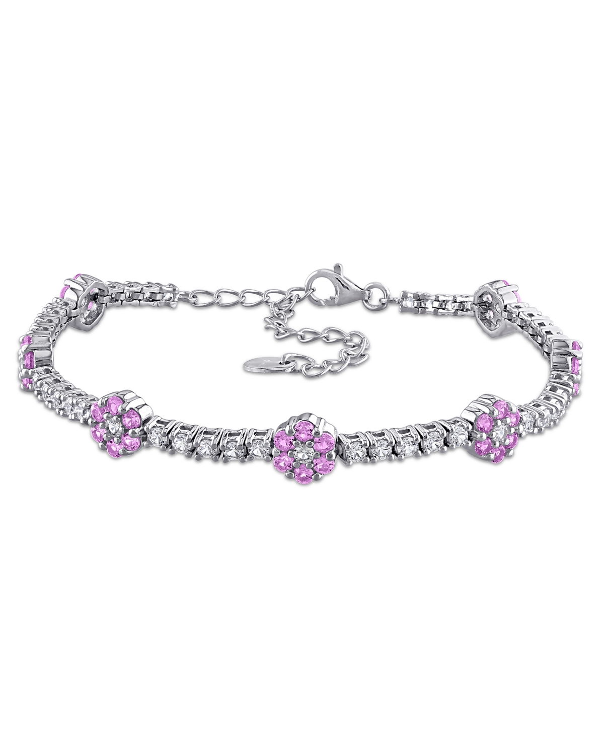 Macy's Lab-Grown Emerald (1 ct. t.w.) & Lab-Grown White Sapphire (1-3/4 ct. t.w.) Bracelet in Sterling Silver - Pink