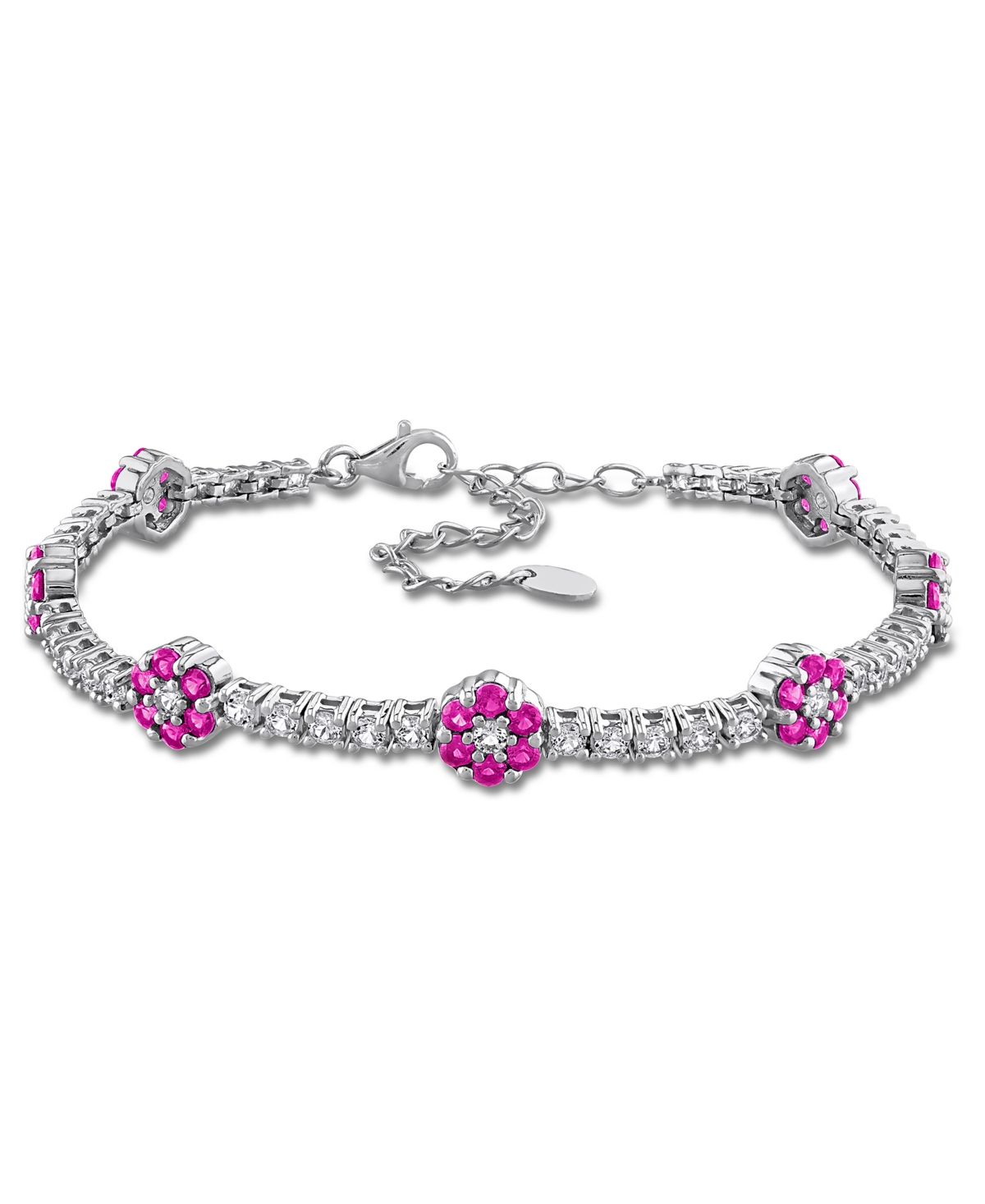 Macy's Lab-Grown Emerald (1 ct. t.w.) & Lab-Grown White Sapphire (1-3/4 ct. t.w.) Bracelet in Sterling Silver - Ruby
