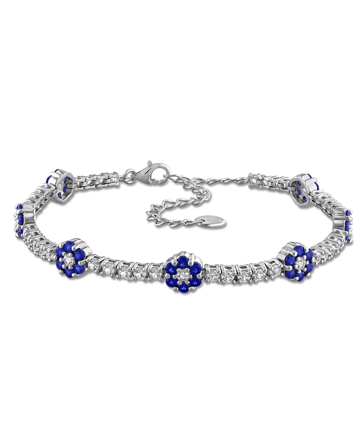 Macy's Lab-Grown Emerald (1 ct. t.w.) & Lab-Grown White Sapphire (1-3/4 ct. t.w.) Bracelet in Sterling Silver - Sapphire