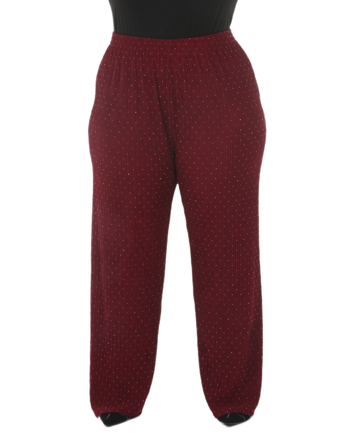 White Mark Plus Size Polka Dot High-Waisted Studded Rhinestones Straight-Leg Pants - Burgundy