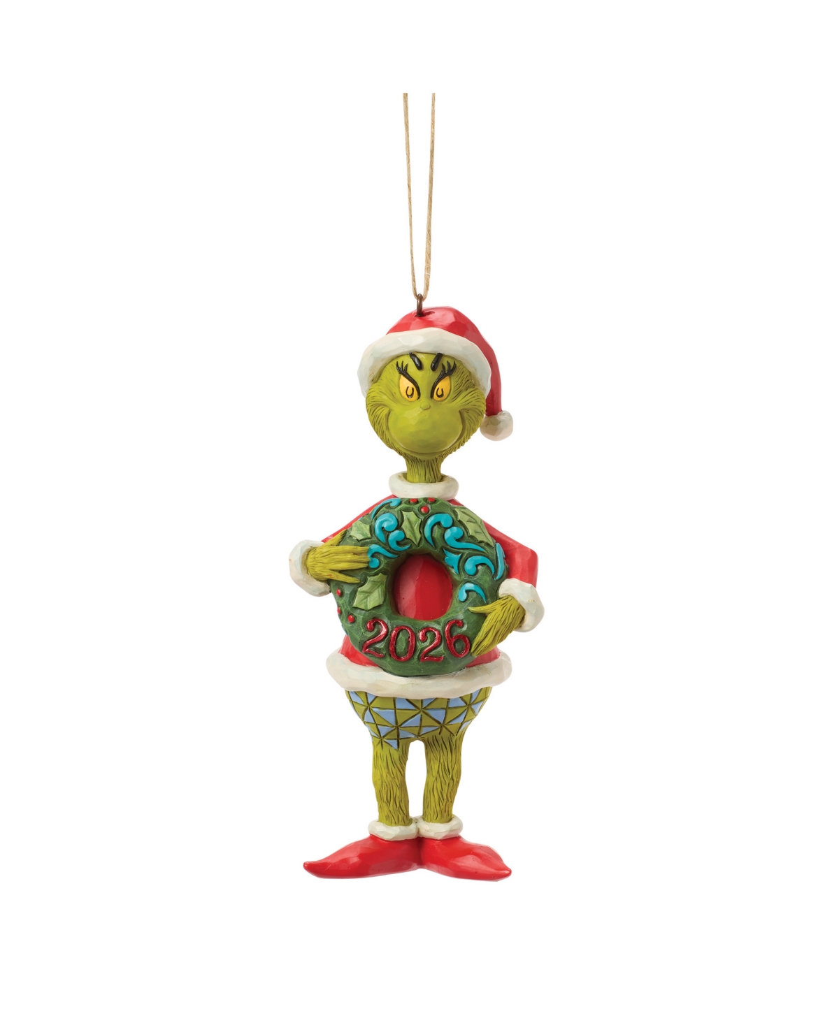 Jim Shore Dr. Seuss The Grinch Dated 2026 Wreath Hanging Ornament In Multi