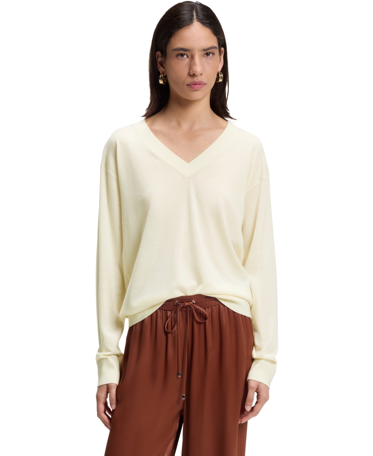 Boss by Hugo Women's Merino Wool Relaxed-Fit V-Neck Sweater