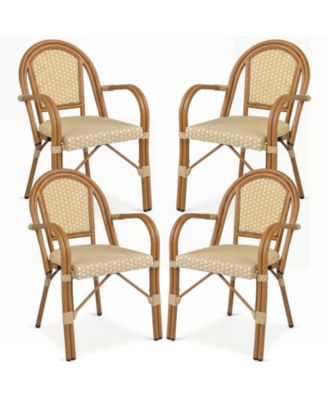 Outdoor French Bistro Chairs Set of 4 with Armrests Galvanized Metal Frame