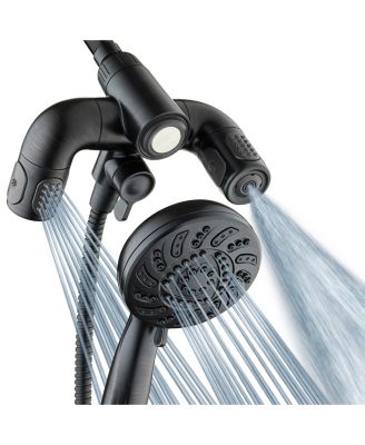 Shower Head Handheld System Dual Adjustable Arms Metal Hose