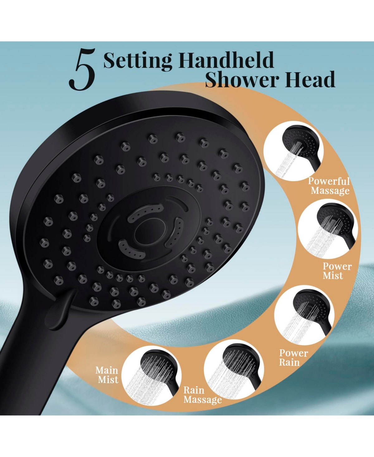 Cyqbd 12'' Rain Shower Head Handheld Spray Extension Arm 5 Setting Hose