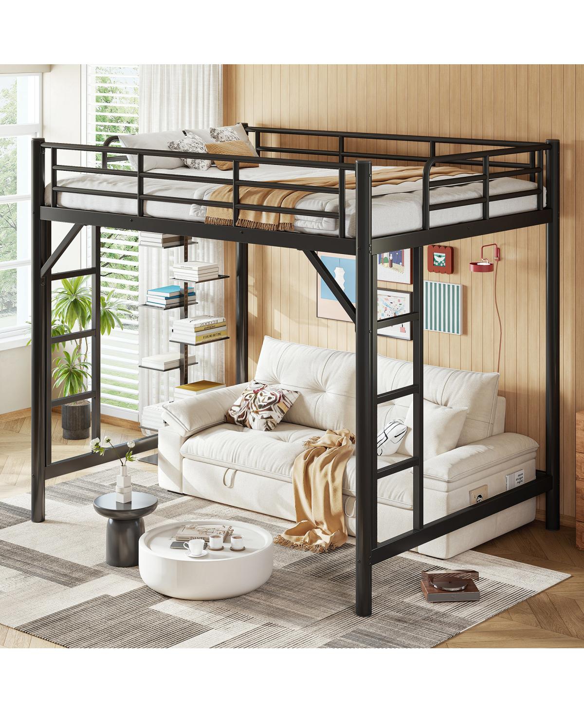 Streamdale Furniture Full Size Metal Loft Bed with Ladder and Guardrails