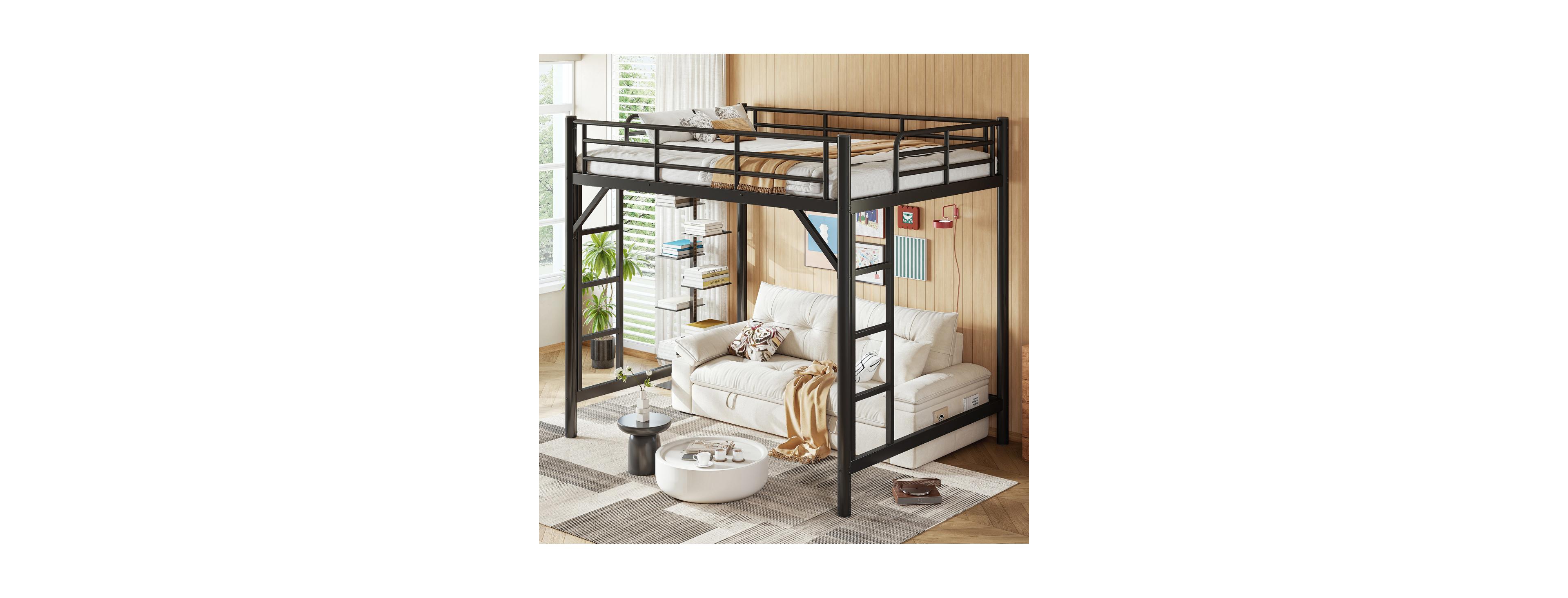 Streamdale Furniture Full Size Metal Loft Bed with Ladder and Guardrails