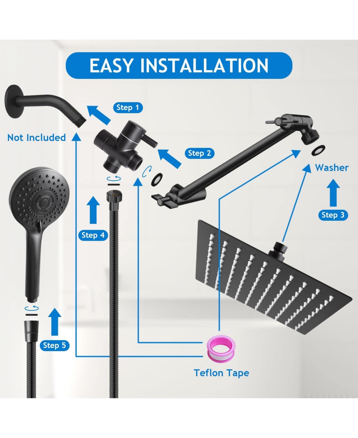 Cyqbd 12" Rain Shower Head with Extension Arm Handheld Spray Showerhead Set