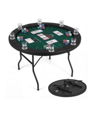 48 Inch Round Foldable Poker Table with 8 Cup Holders and Padded Armrests