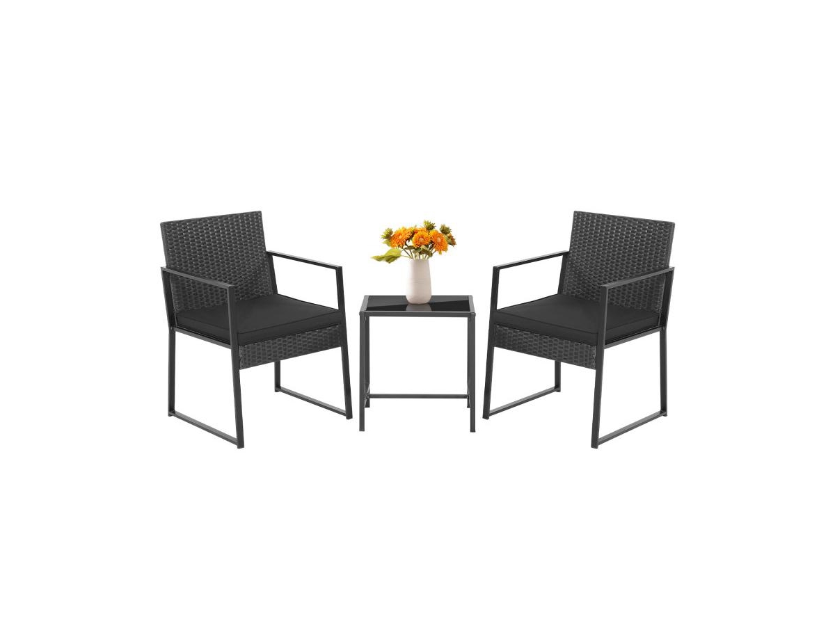 Boyel Living 3 Pieces Modern Heavy Duty Patio Furniture Set with Coffee Table - Black