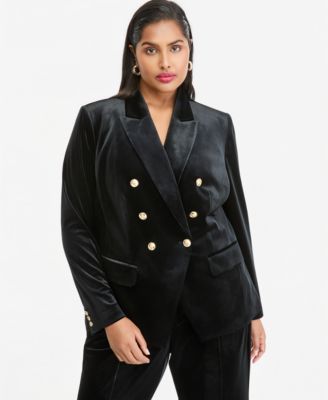 Plus Size Double-Breasted Velvet Blazer
