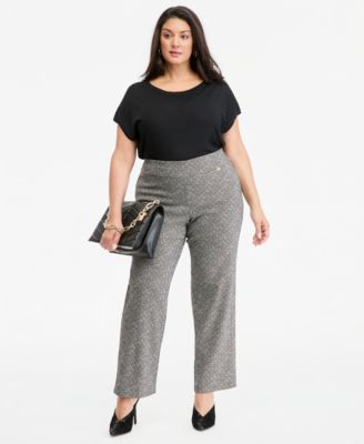 Plus Size Jacquard Straight Herringbone Pull-On Pants