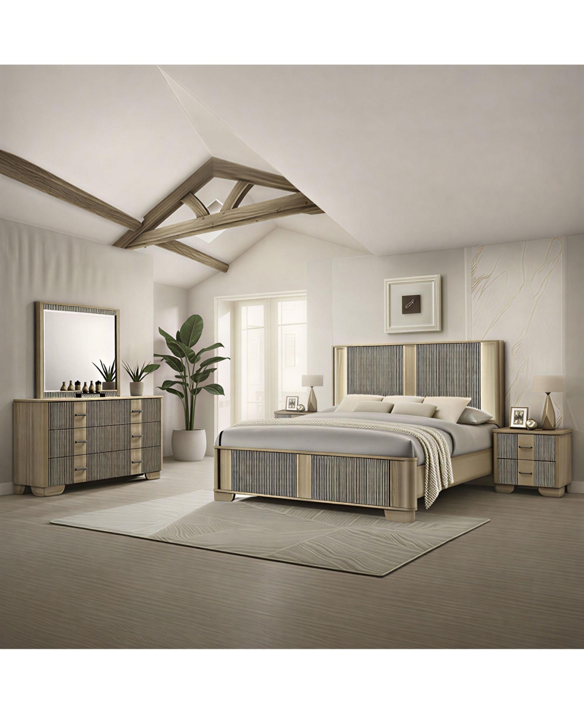 Kings Brand Furniture Bedroom Set - King Size Bed with Dresser, Mirror and Nightstand