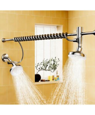 Dual Shower Head Adjustable Slider Rod System Couples Renter-friendly Spa Gift