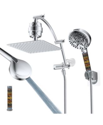 10'' Dual Filtered Rainfall Shower Head Handheld Extension Arm Hose with Filter