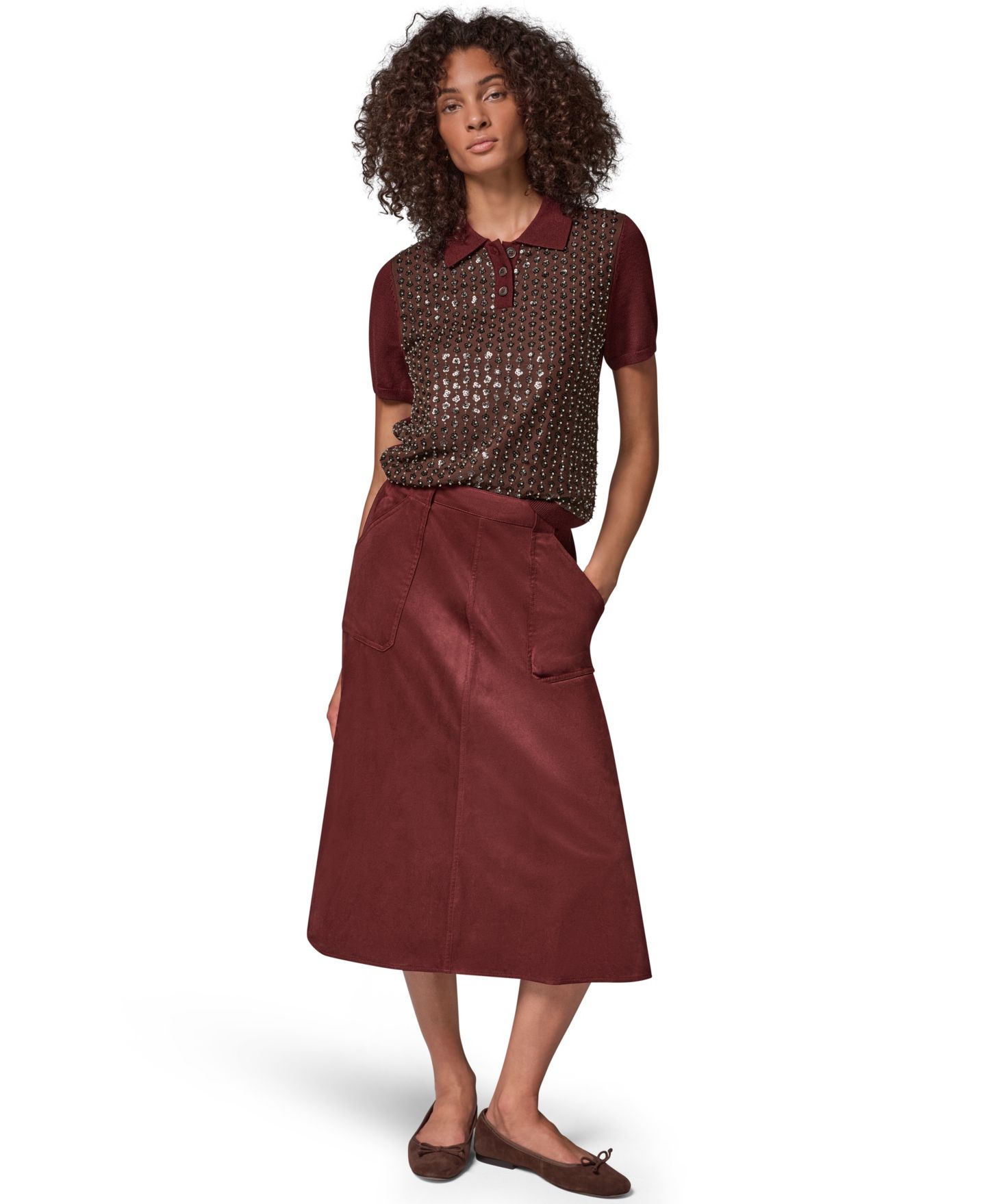 Женская юбка Donna Karan Weekend Microsuede A-Line Midi, цвет: Чёрный вишнёвый — фото 2