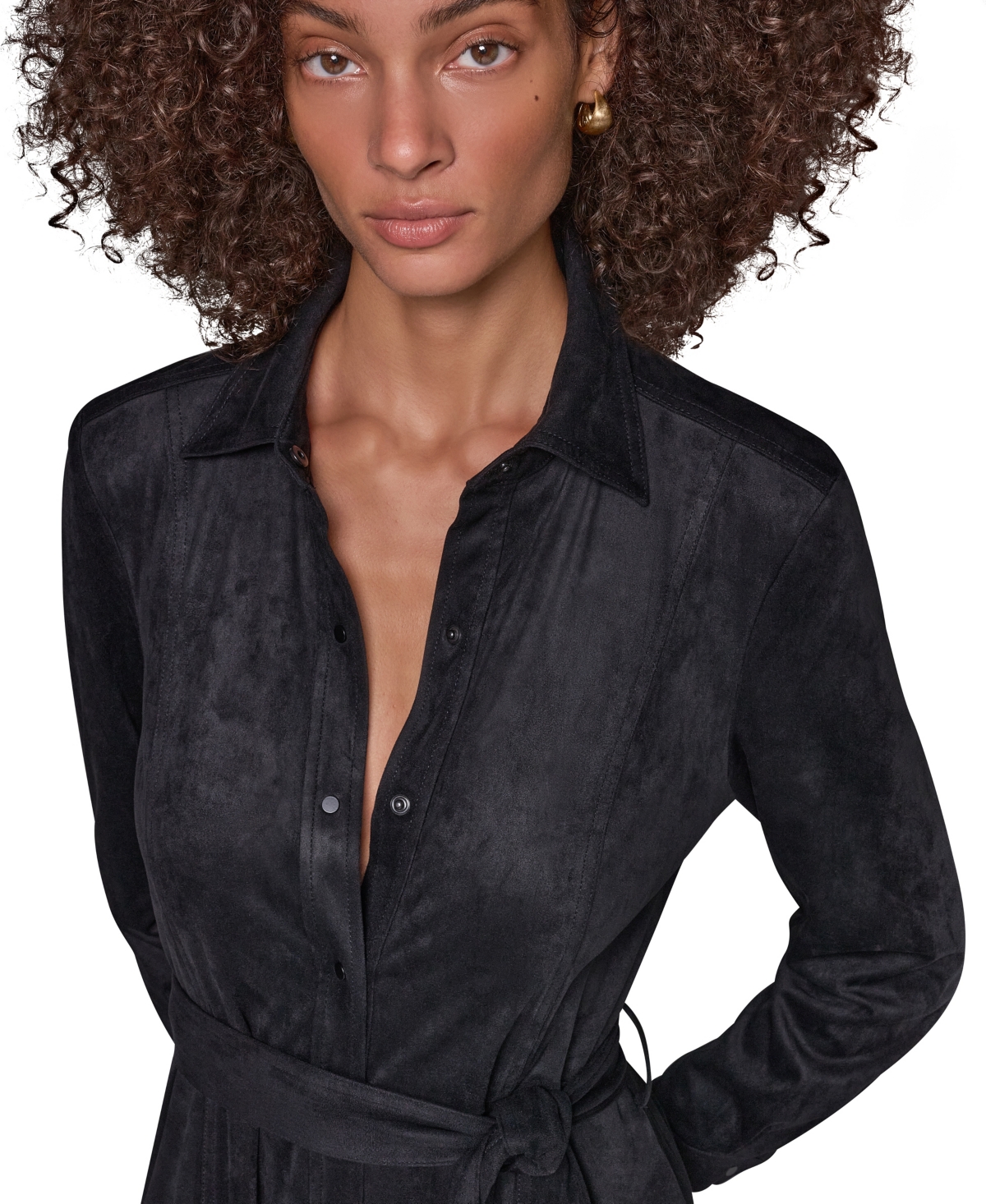 Donna Karan Weekend Women's Microsuede Long-Sleeve Collared Midi Duster Coat