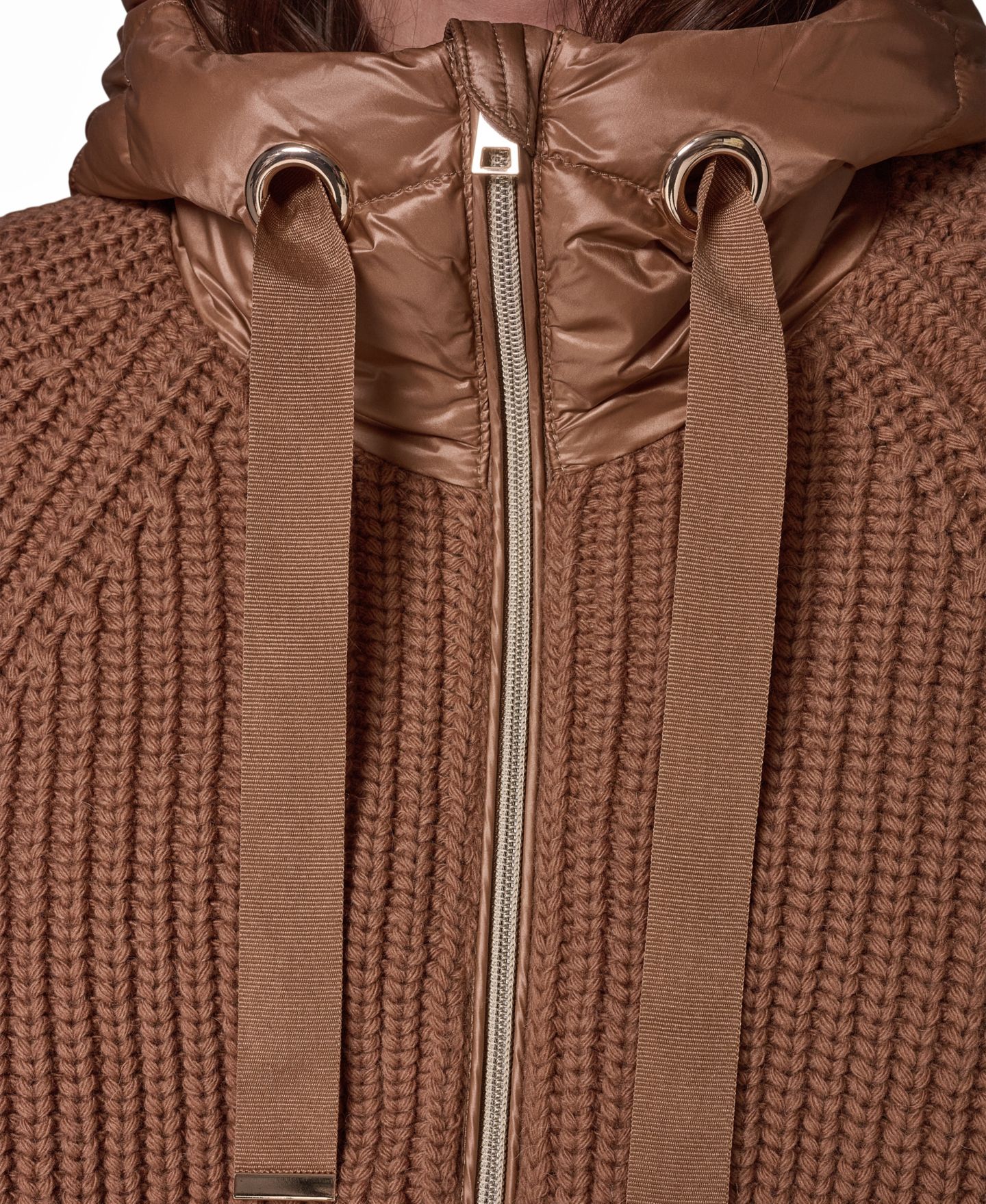Женская куртка Donna Karan Weekend Wool-Blend Hooded Mixed-Media Chunky, цвет: Верблюжий — фото 10