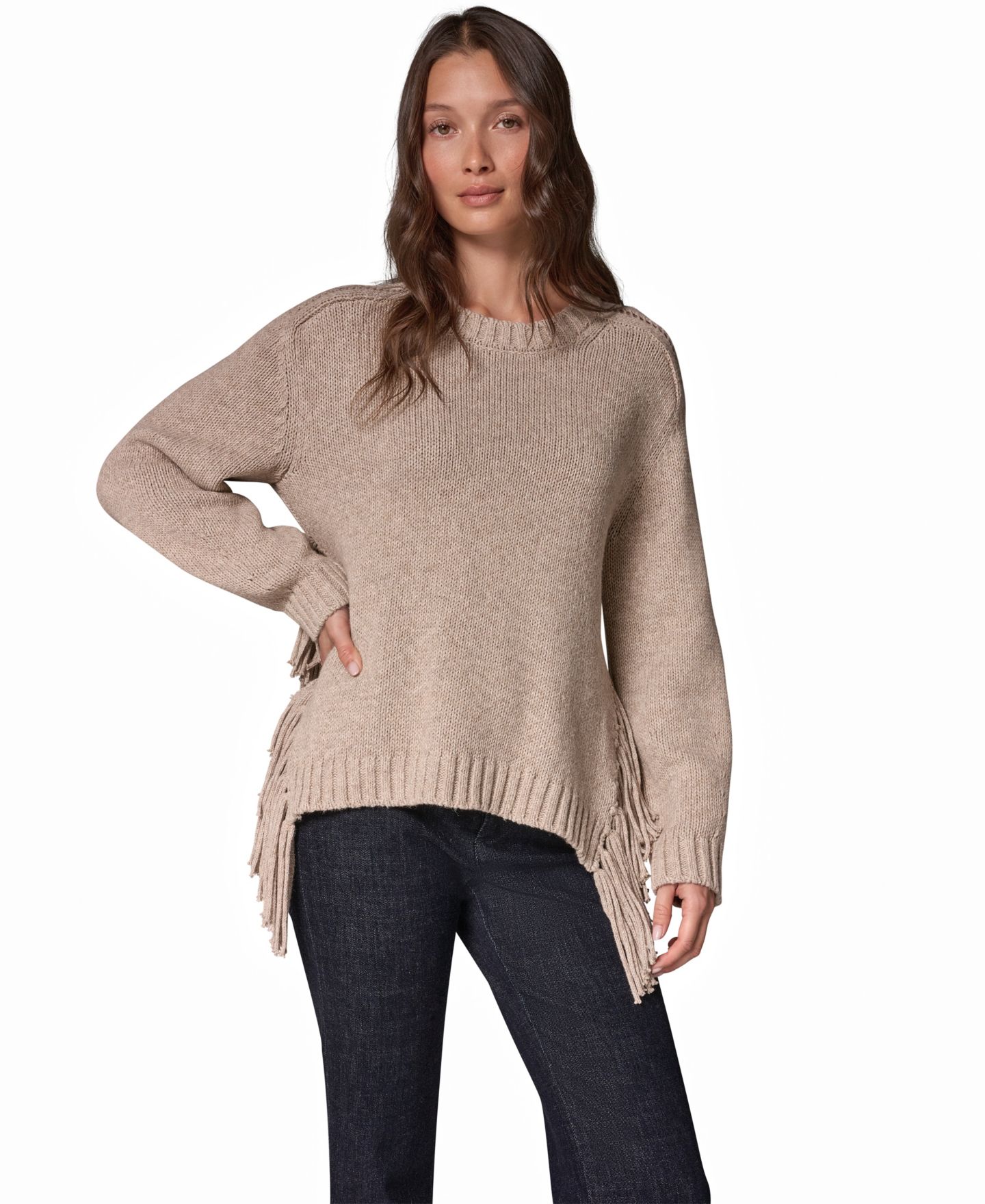 Женский свитер Donna Karan Weekend Crewneck Long-Sleeve Fringe, цвет: Латте меланжевый — фото 8