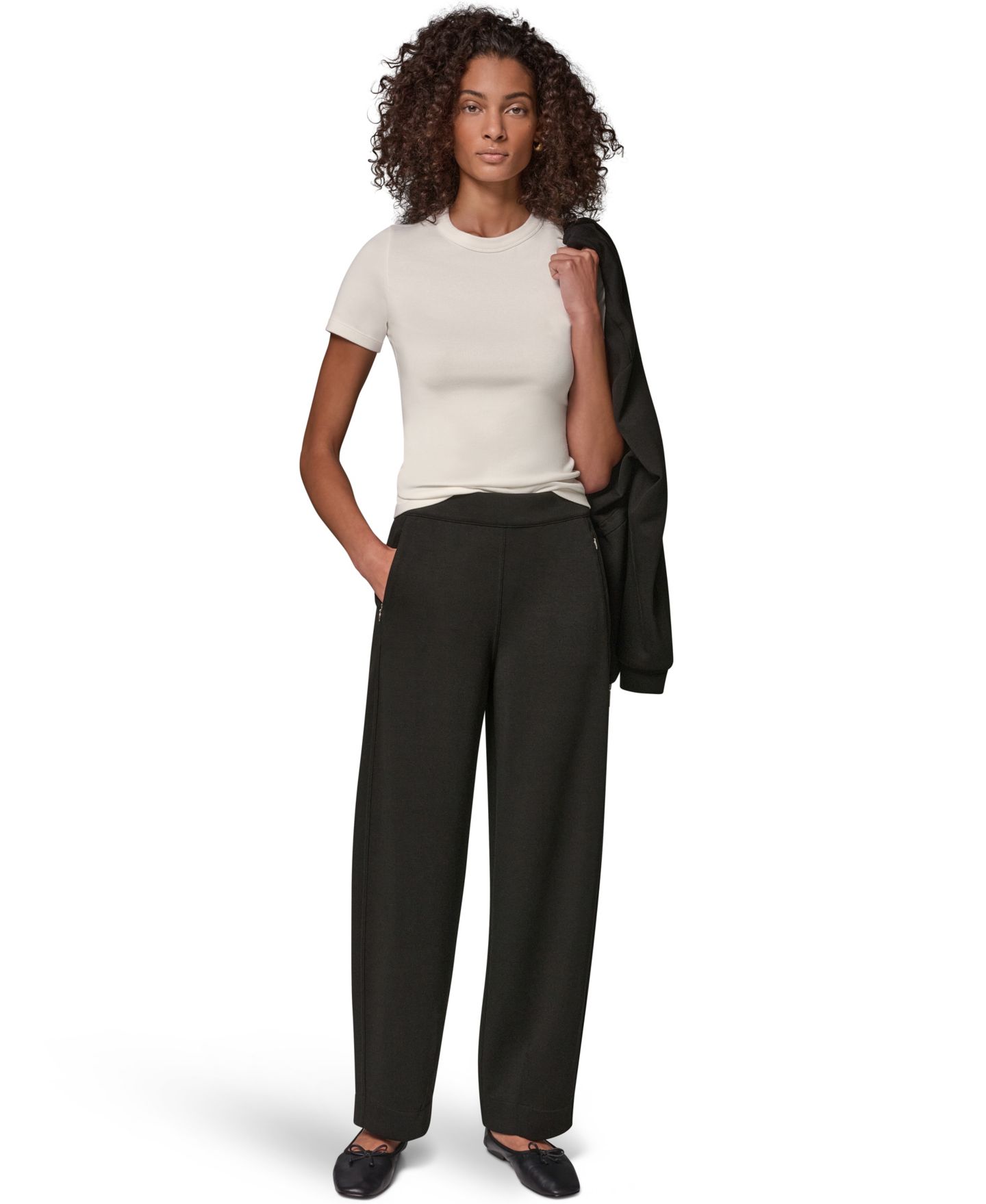 Женские брюки Donna Karan Weekend Jet Setter High-Rise Wide-Leg, цвет: Чёрный — фото 3